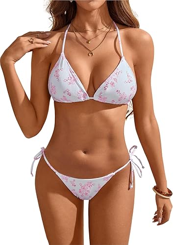 Boho Floral Halter Bikini Set – Sexy 2 Piece String Bathing Suit