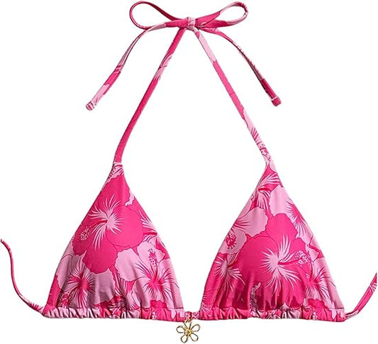Milumia Floral Triangle Bikini Top – Halter String Swimwear for Women