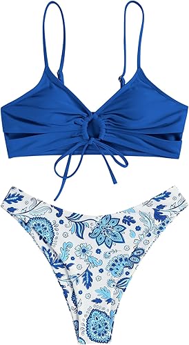 High Waisted Cut Out Bikini Set – Tie Front Crisscross Halter Two Piece Swimsuit