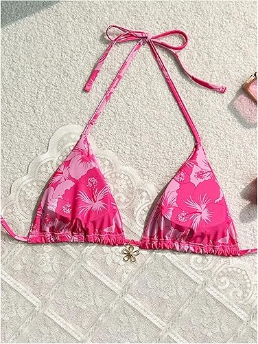 Milumia Floral Triangle Bikini Top – Halter String Swimwear for Women