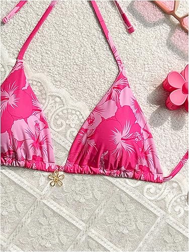 Milumia Floral Triangle Bikini Top – Halter String Swimwear for Women